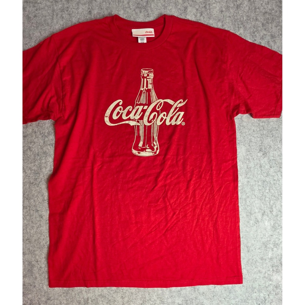 Coca-Cola Mens Graphic T-Shirt Red Cotton Distressed Bottle Logo Size M